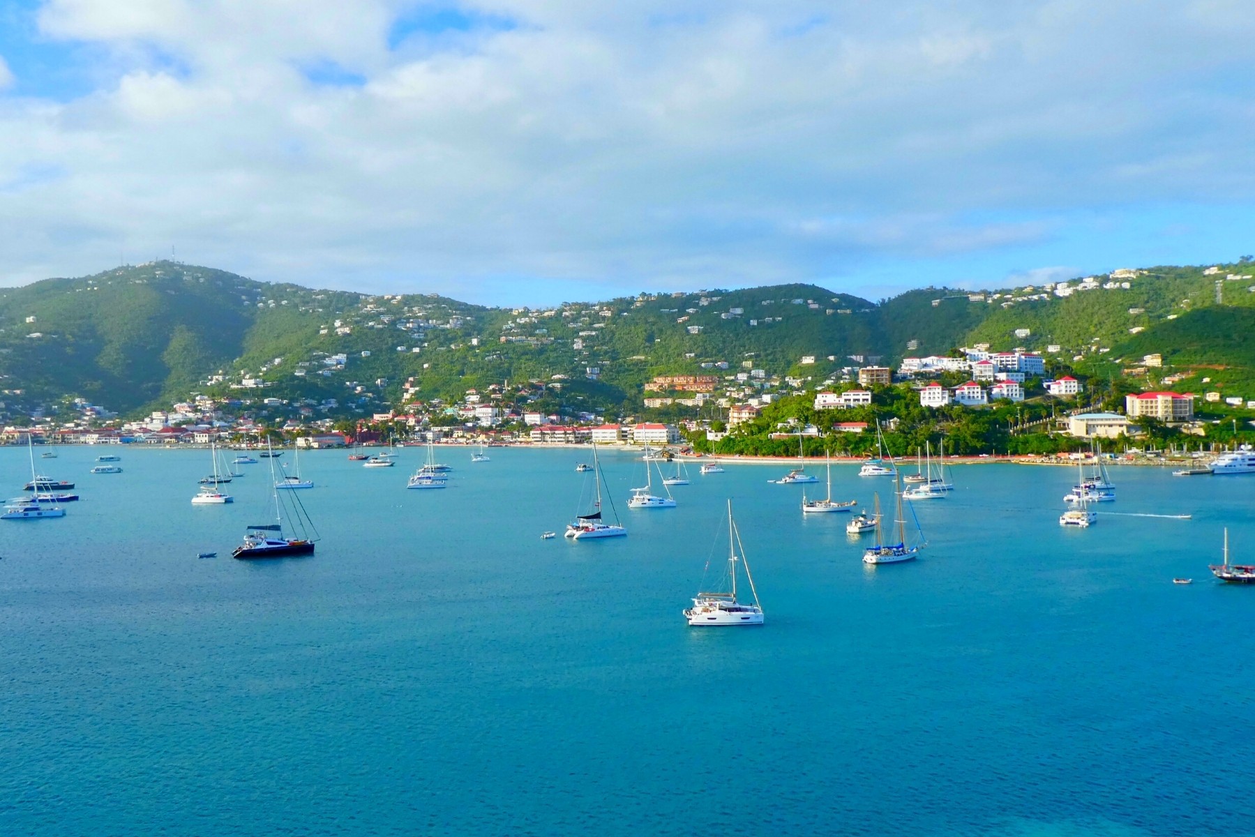 Yachts moored on blue waters of the USVI